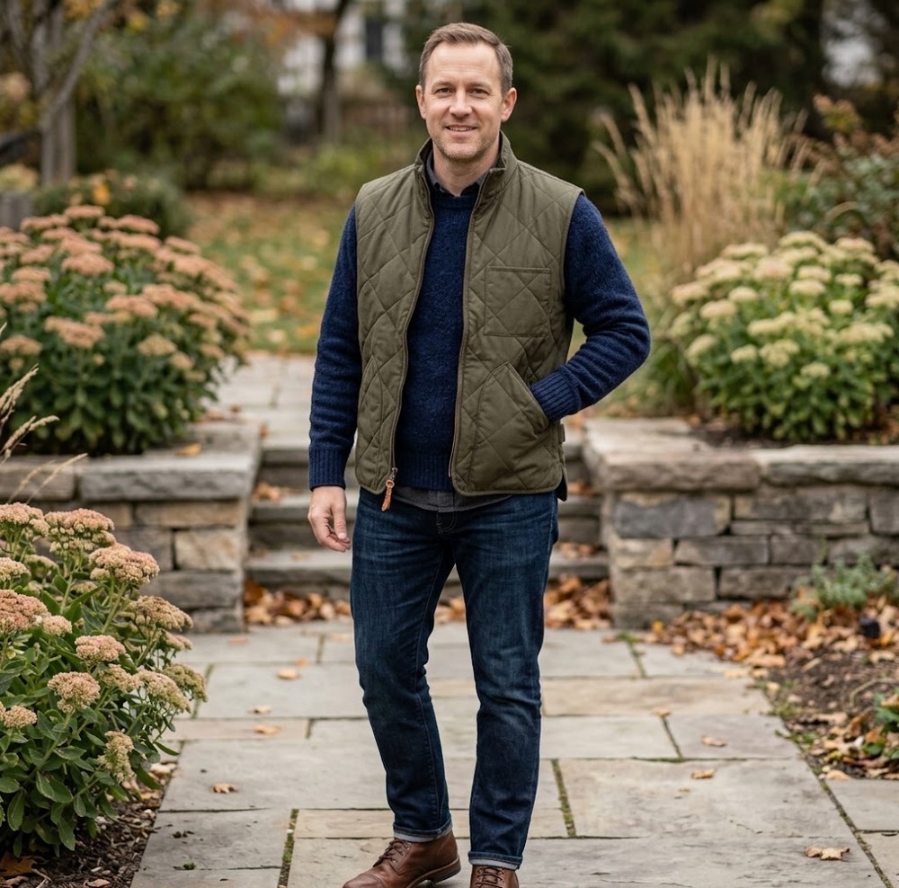 J.Crew Men's Sussex Quilted Vest with PrimaLoft Insulation Army Green Size L